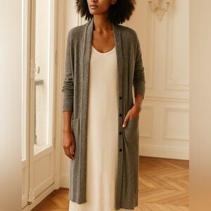 Vince Long Linen Blend Sweater Gray